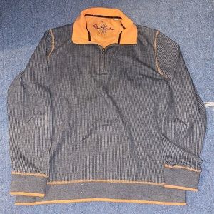 Robert Graham Sweater Mens Large Gray Orange Quarter Zip Knit Pullover
